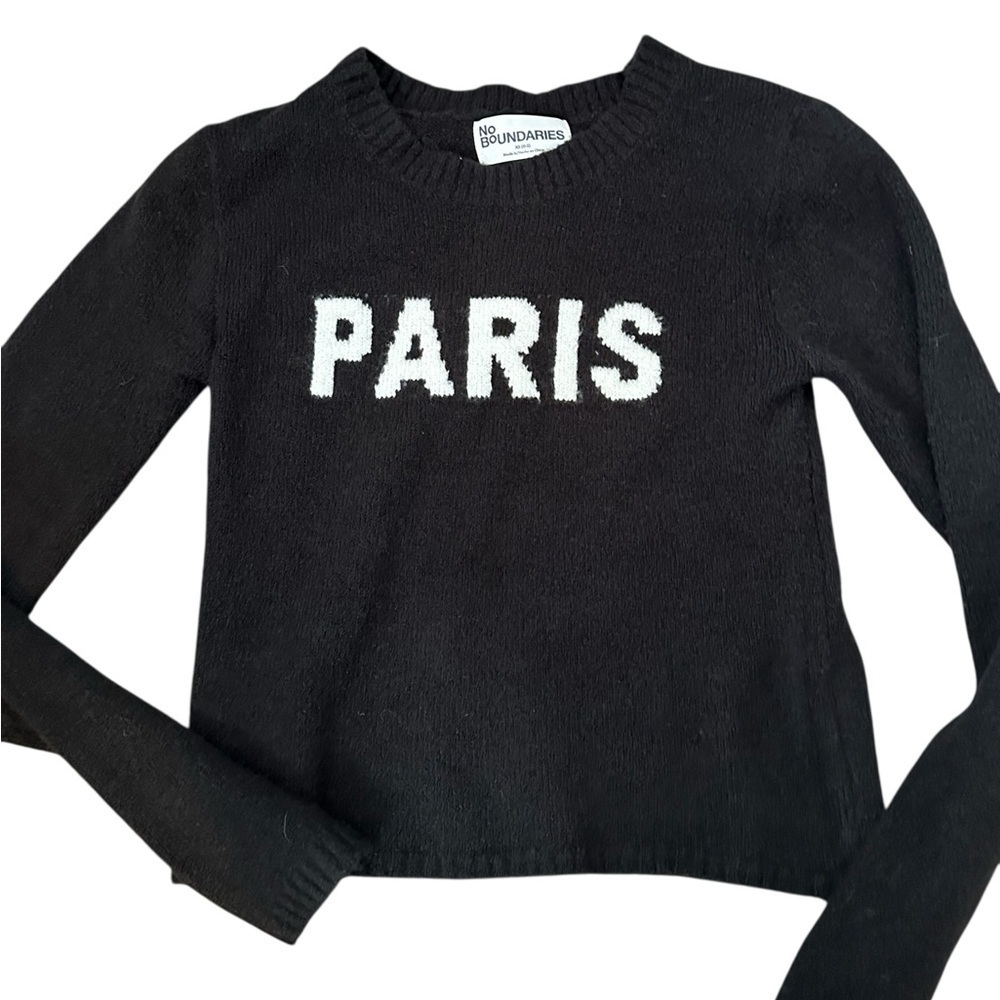 A385 Black Graphic PARIS cropped Long sleeve sweater sz XS